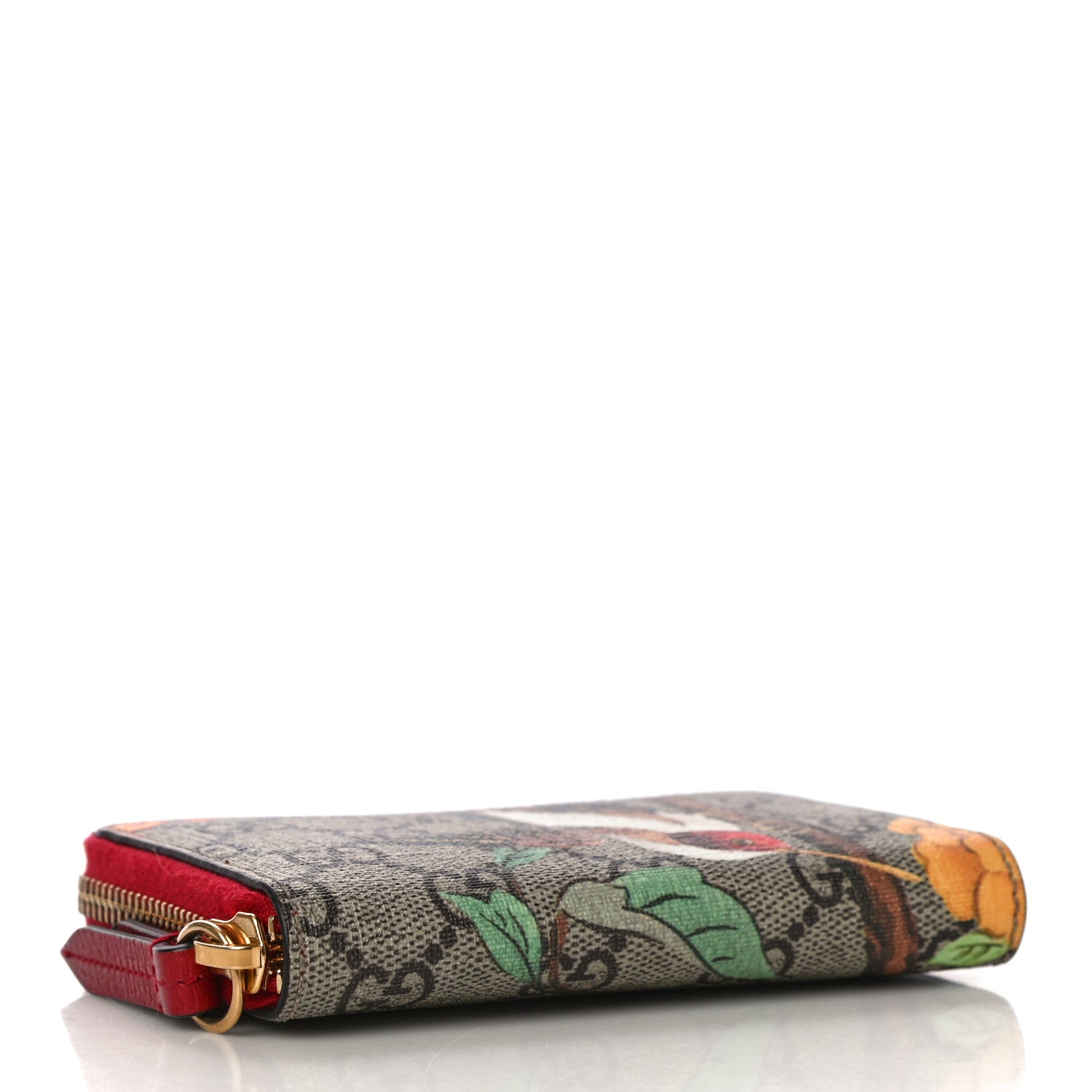 Gucci GG Supreme Monogram Tian Zip Around Card Case Wallet Beige Multicolor Red 4 of 10