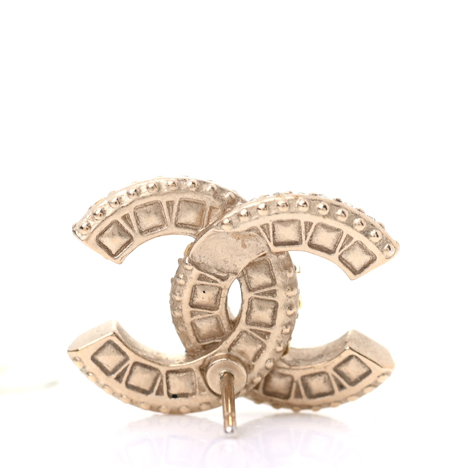 Chanel Crystal Timeless CC Earrings Light Gold 7 of 7