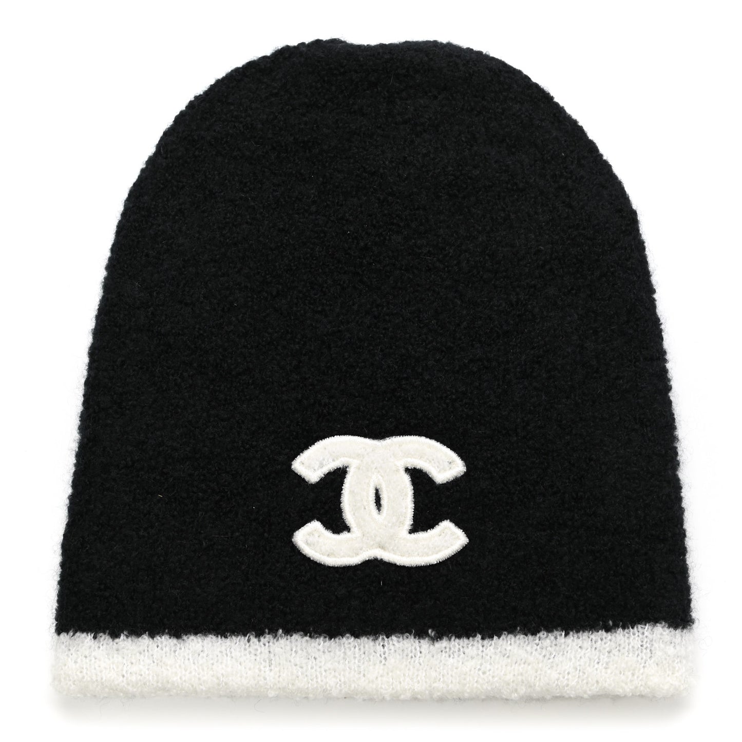Cashmere Silk CC Beanie Hat Black White