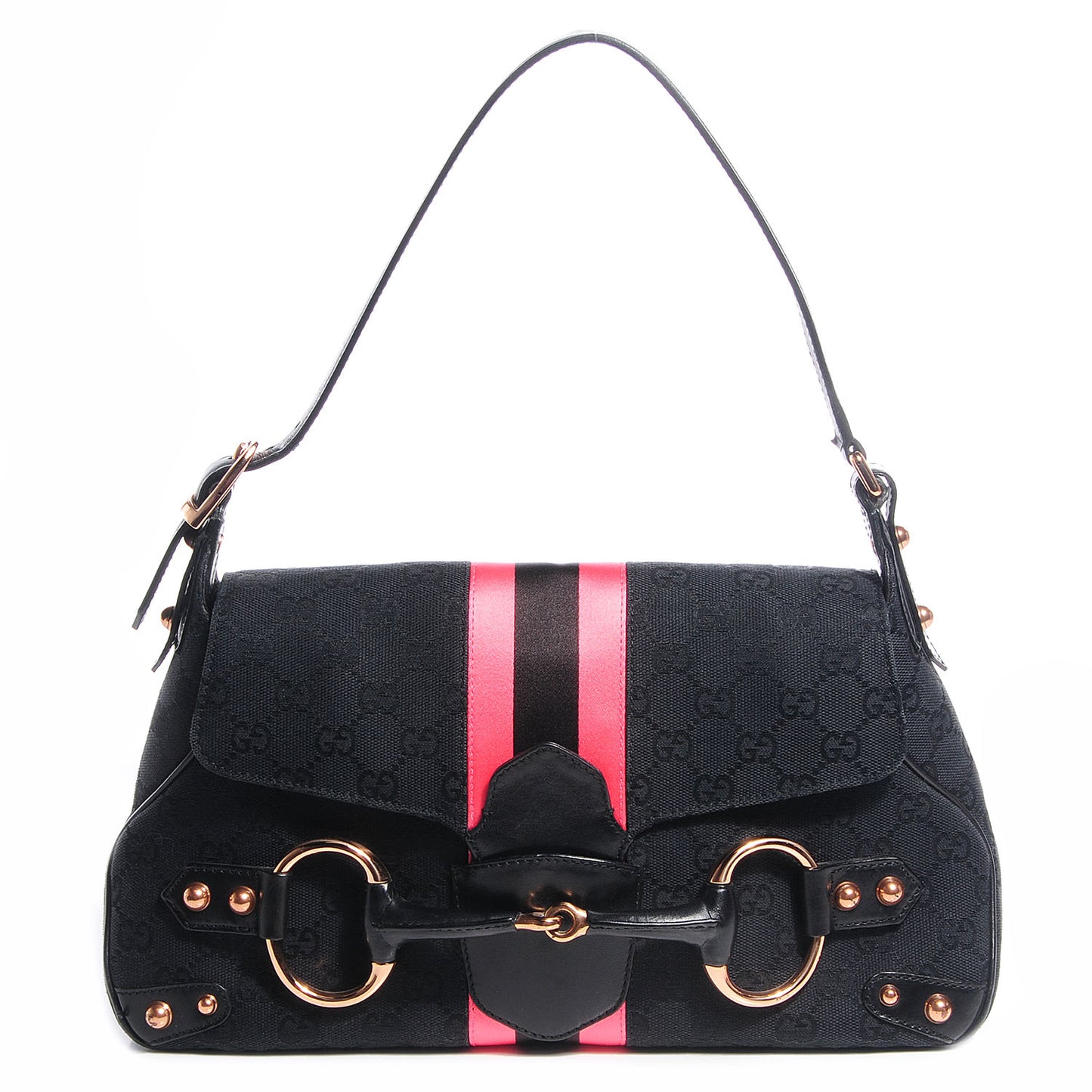 Monogram Horsebit Web Flap Bag Black Pink