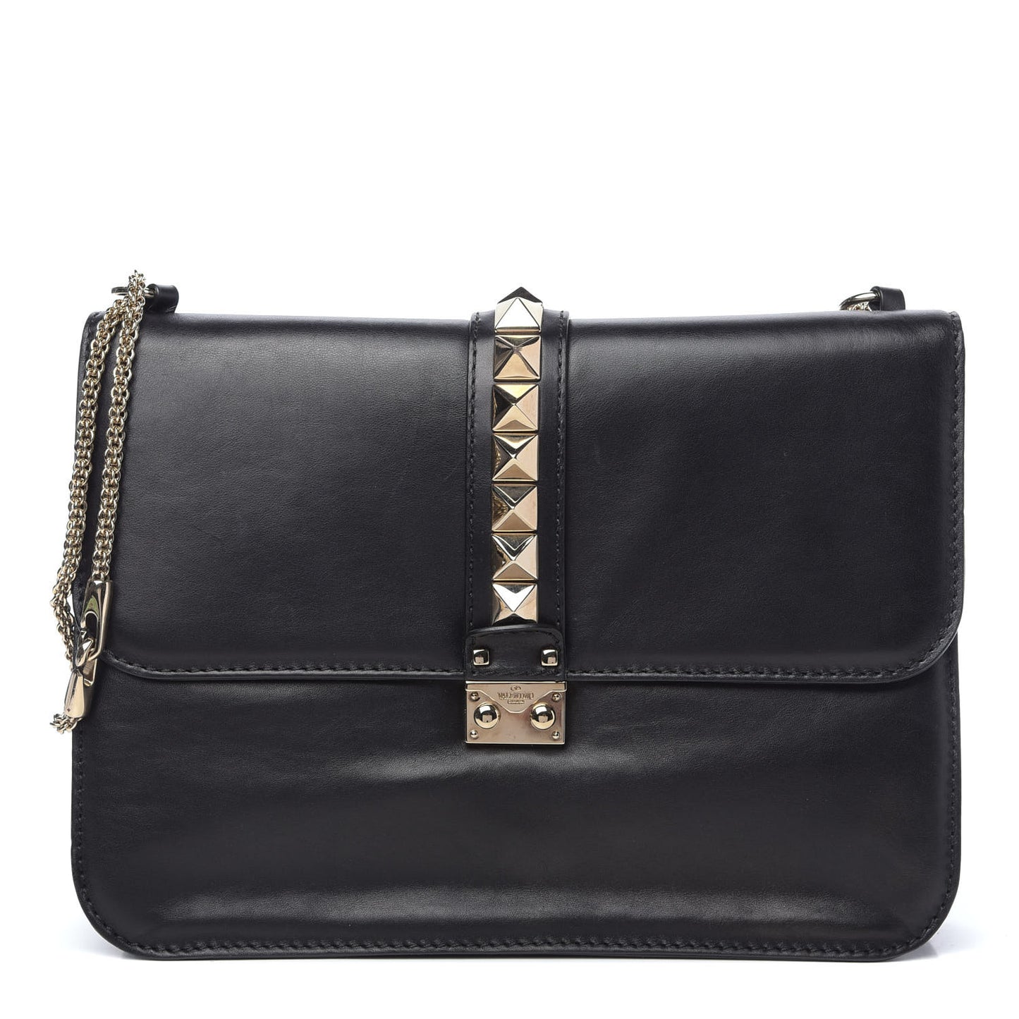 Vitello Extra Large Glam Lock Rockstud Flap Black