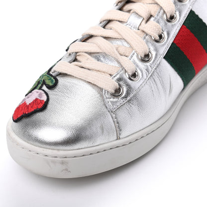 Gucci Metallic Calfskin Floral Embroidered Ace Sneakers 37 Silver 14 of 19