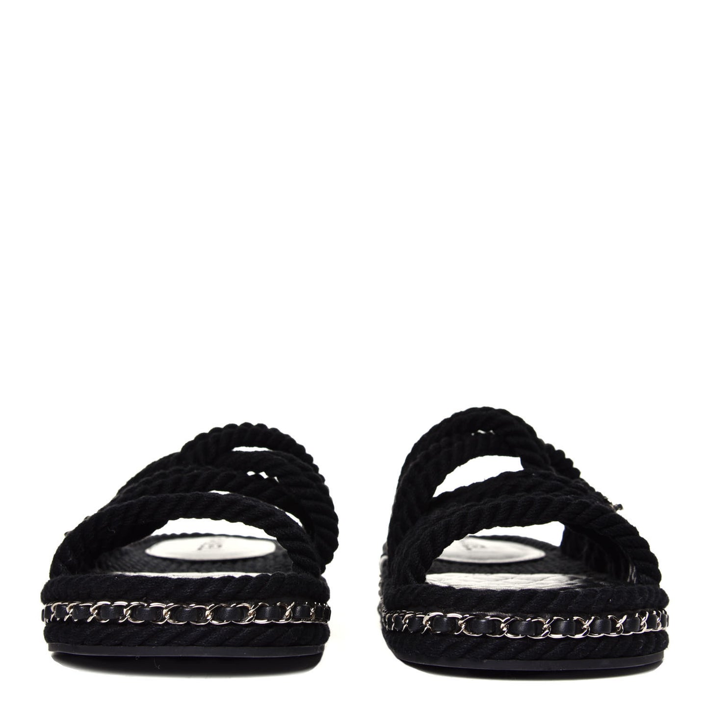 Cord Lambskin Chain Slide Sandals 39 Black