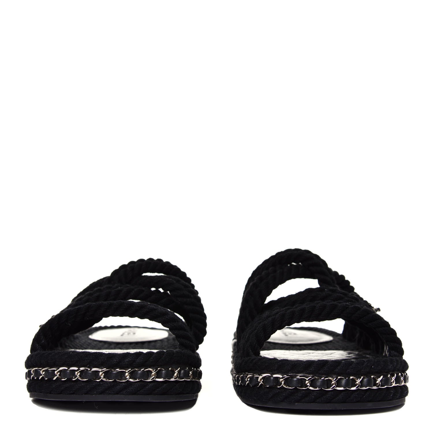 Chanel Cord Lambskin Chain Slide Sandals 39 Black 4 of 6