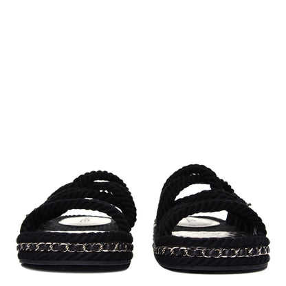 Chanel Cord Lambskin Chain Slide Sandals 39 Black 4 of 6