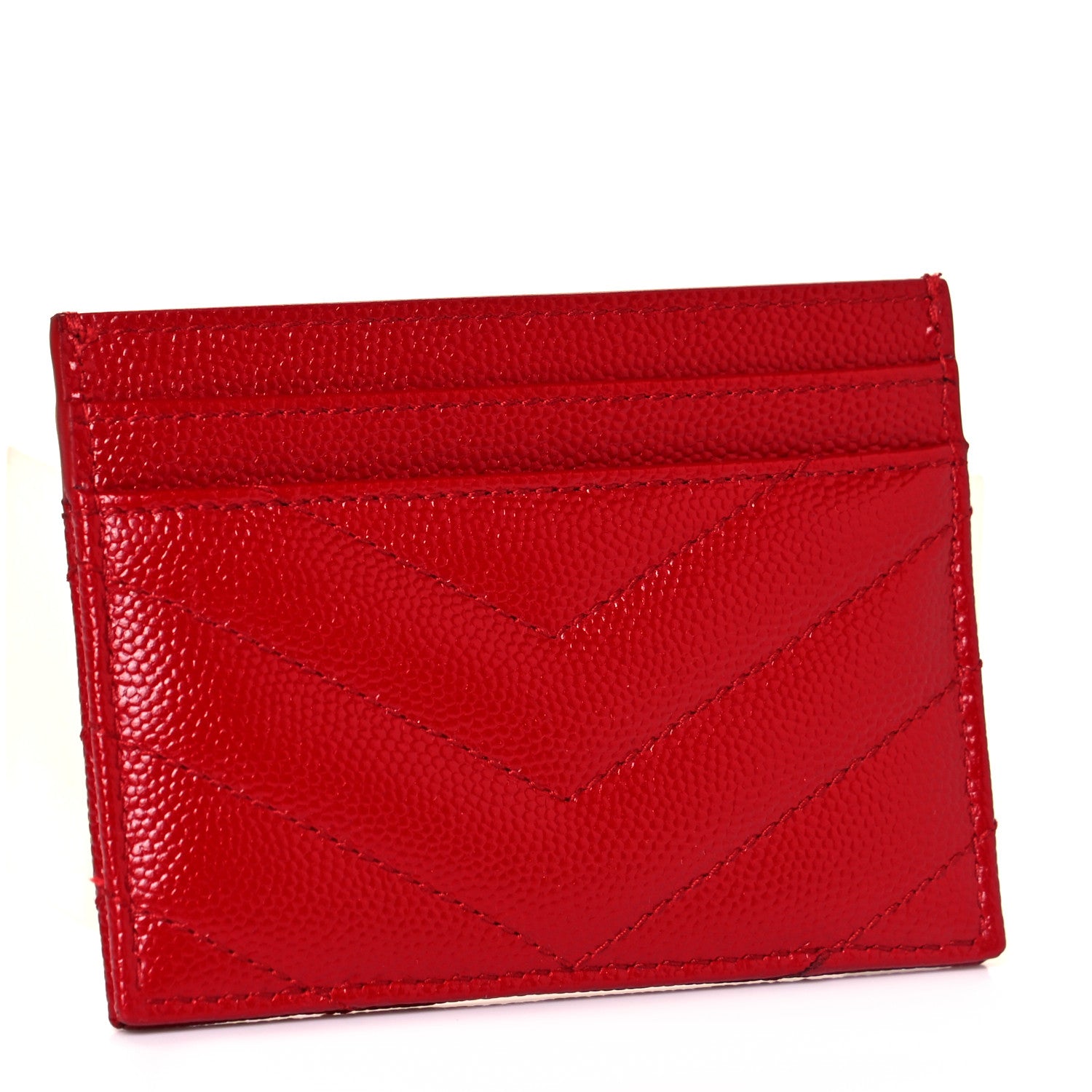 Saint Laurent Grain De Poudre Matelasse Chevron Monogram Credit Card Case Bandana Red 3 of 8