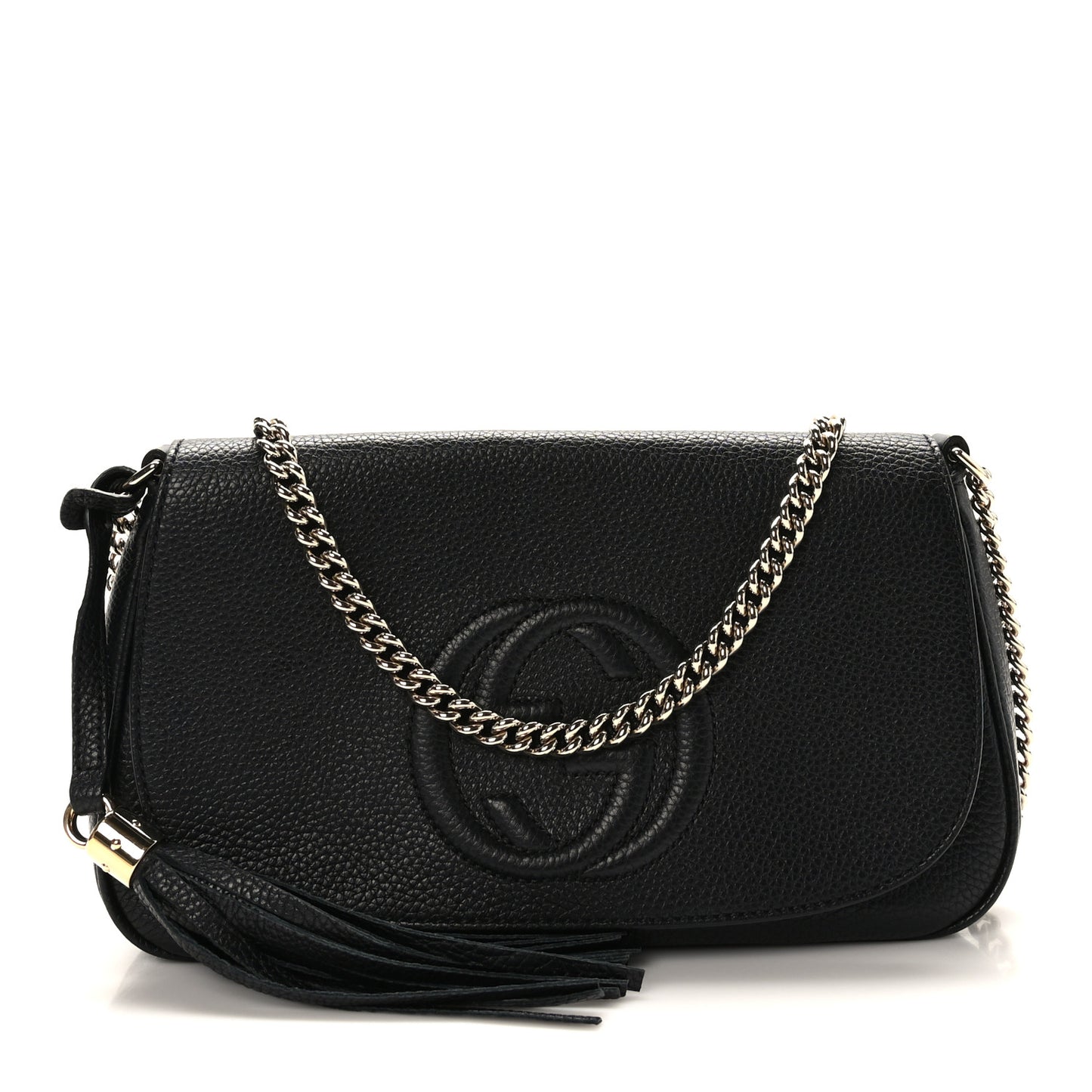 Pebbled Calfskin Medium Soho Flap Crossbody Black