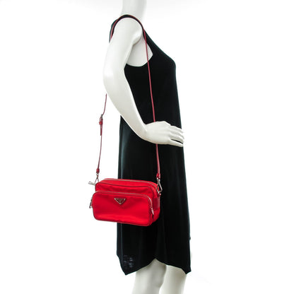 Prada Tessuto Nylon Saffiano Shoulder Bag Rosso 2 of 8