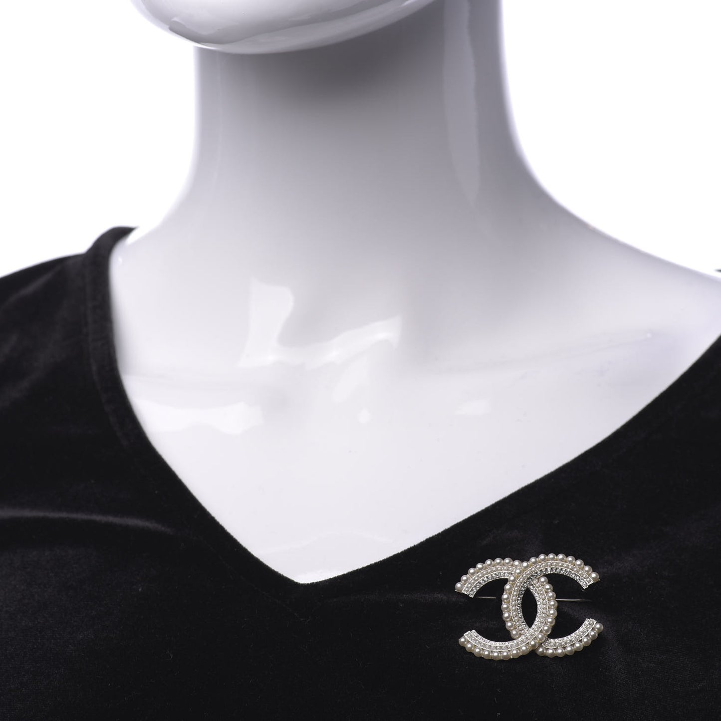 Pearl Crystal CC Brooch Silver