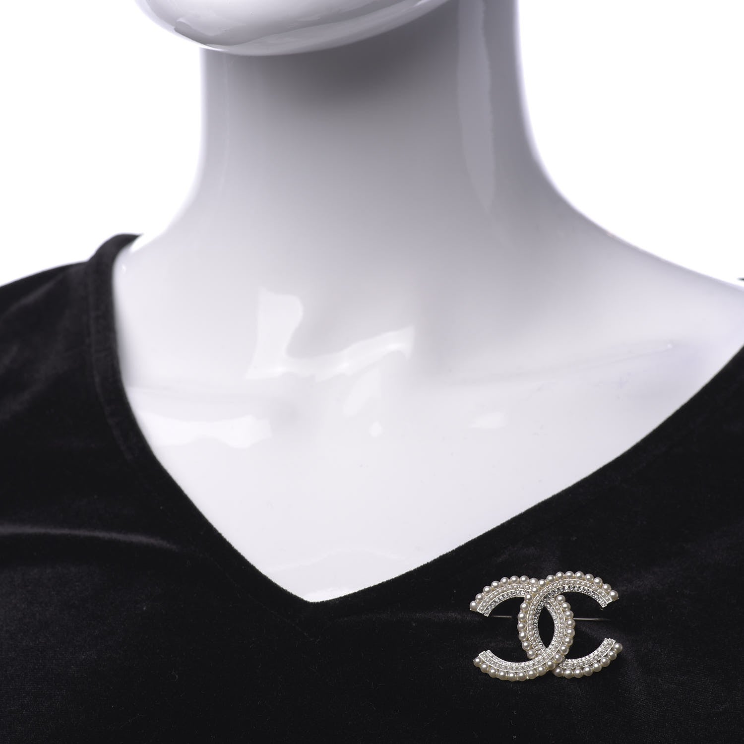 Chanel Pearl Crystal CC Brooch Silver 2 of 5