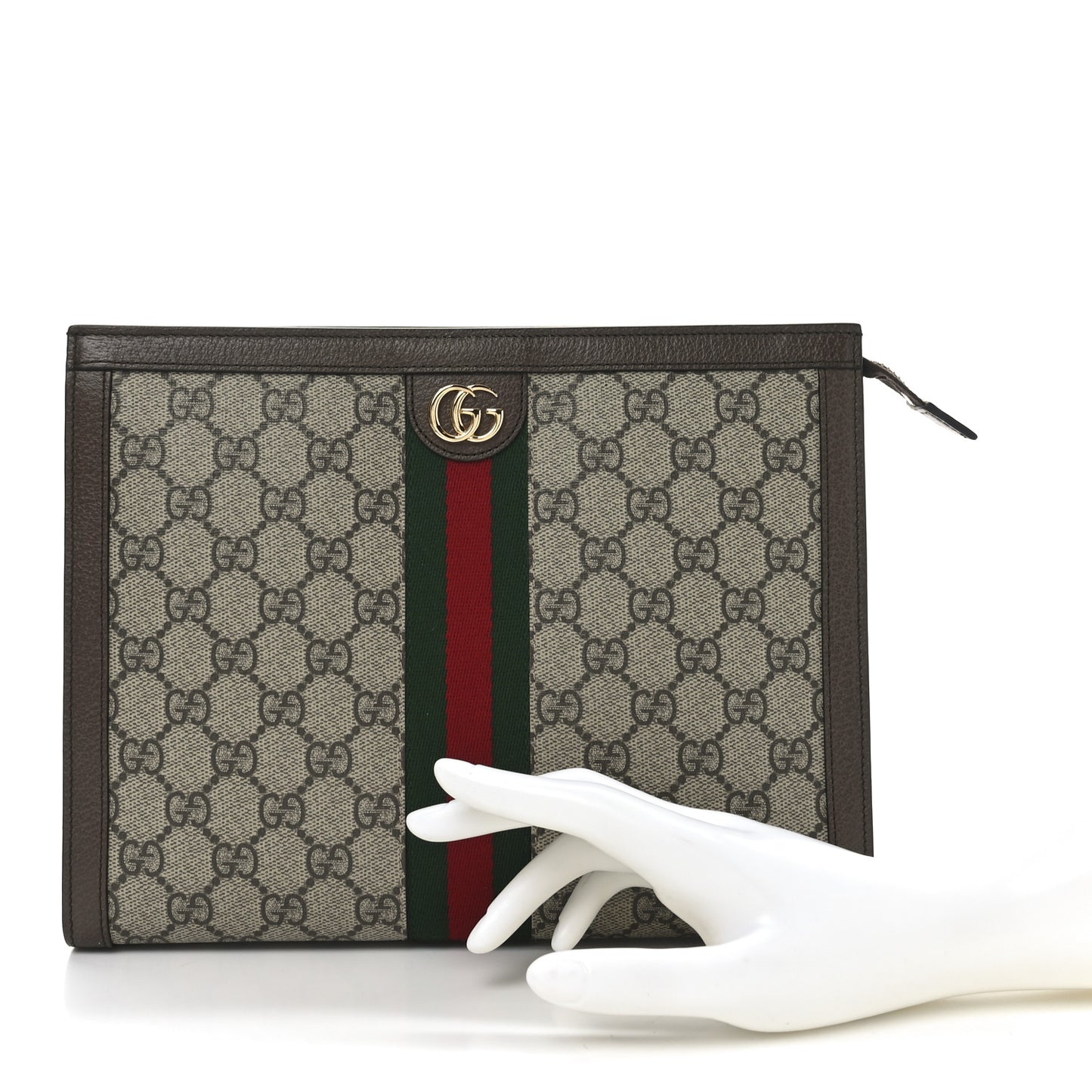 GG Supreme Monogram Web Ophidia Pouch Brown