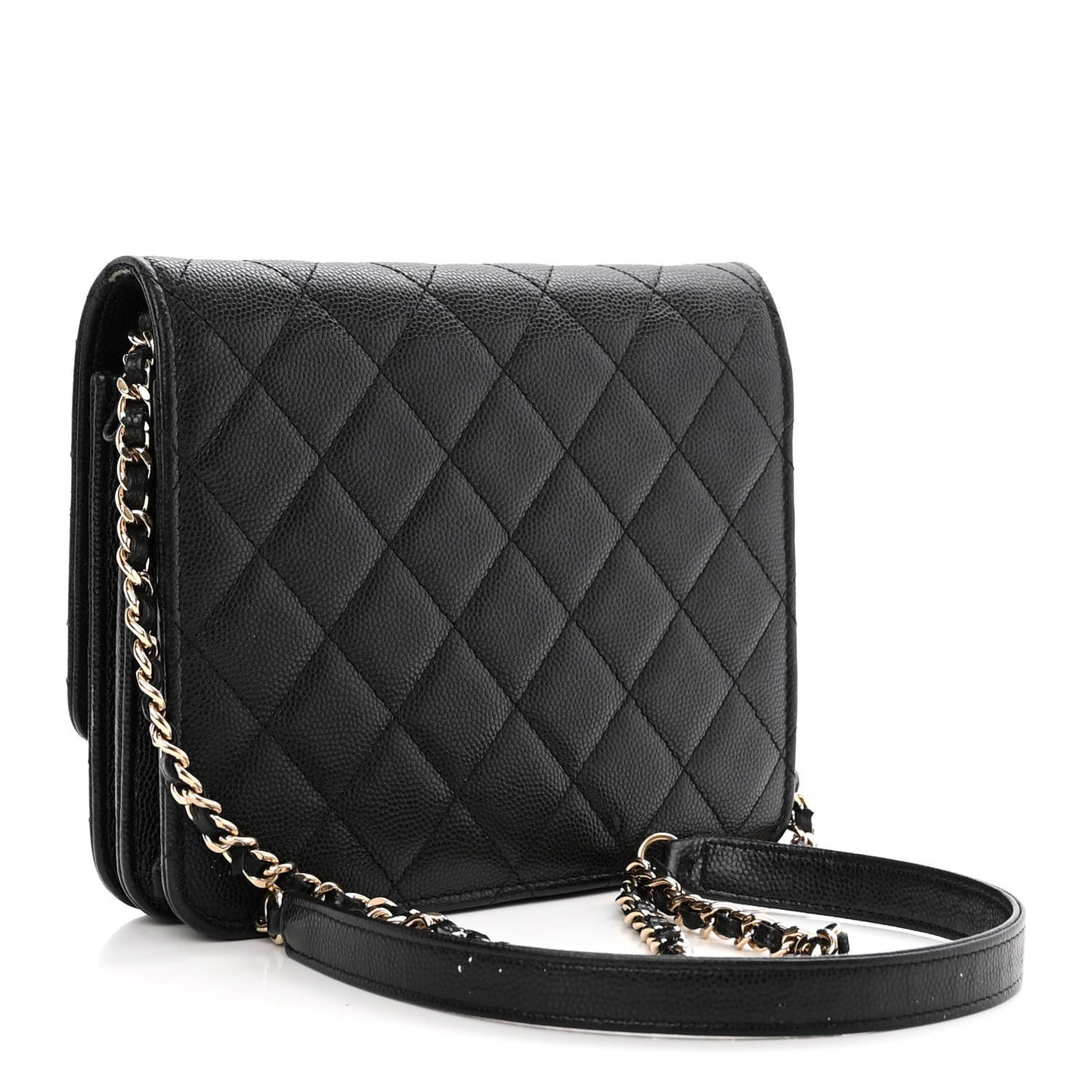 Caviar Quilted Square Wallet On Chain WOC Black