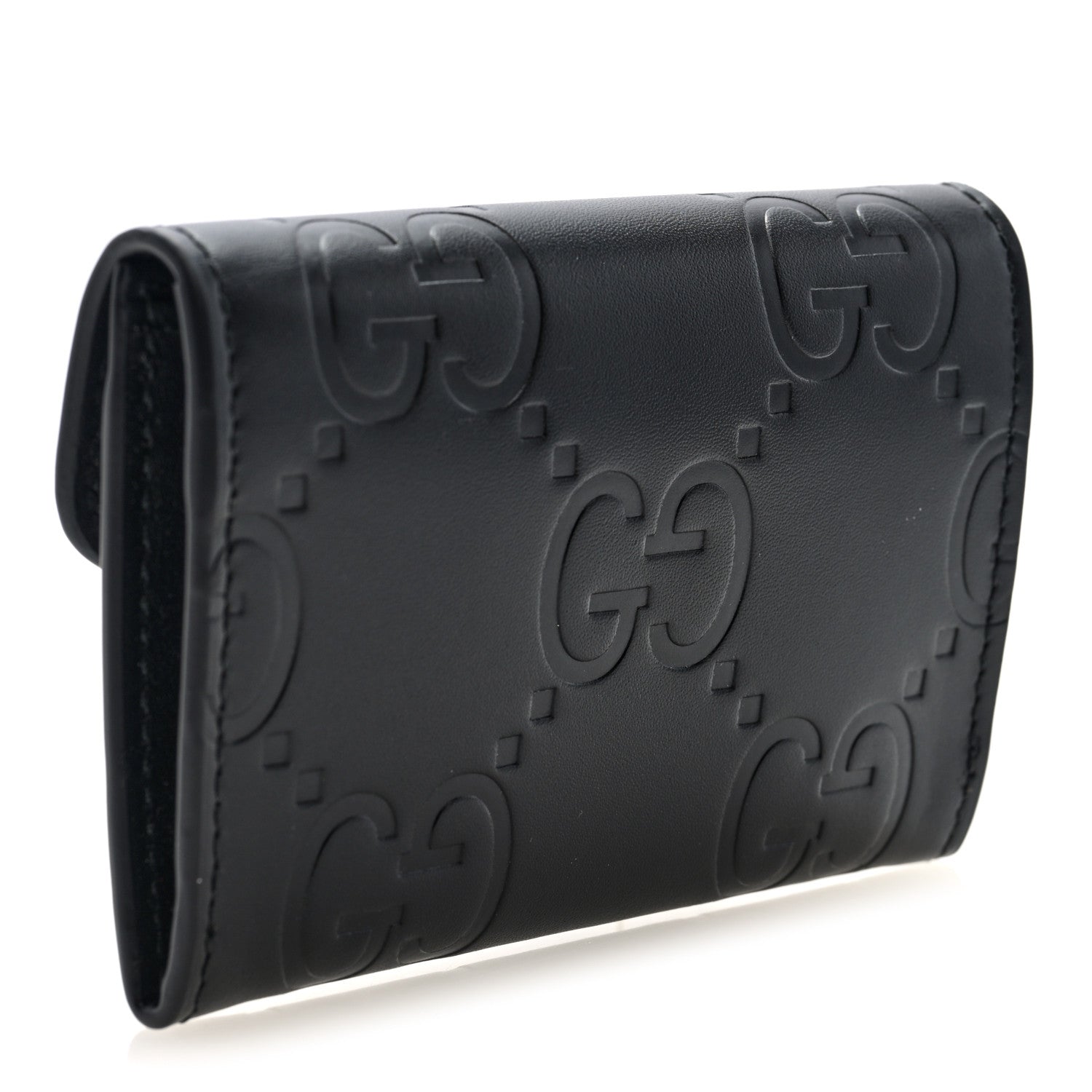 Gucci Gilbert Calfskin Jumbo GG Embossed Snap Wallet Black 3 of 8