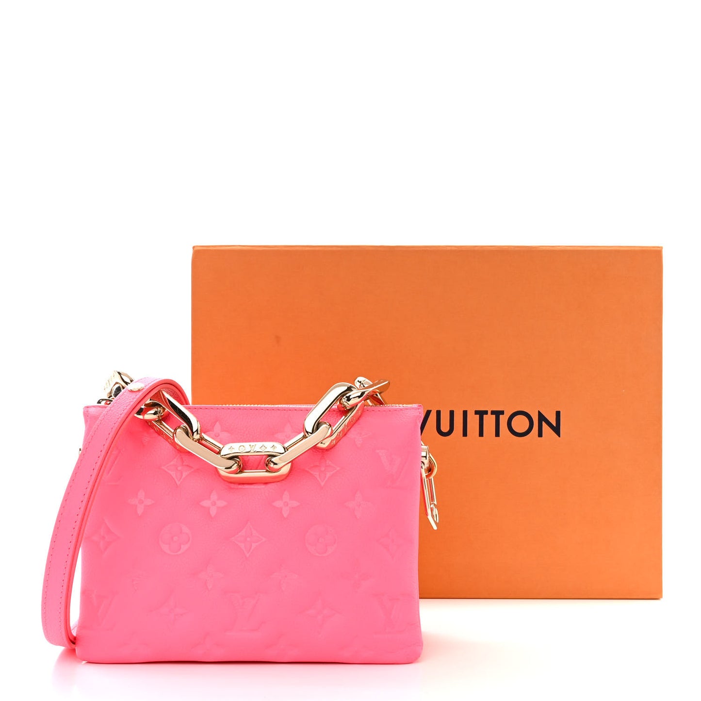 Calfskin Embossed Monogram Coussin BB Rose Fluo