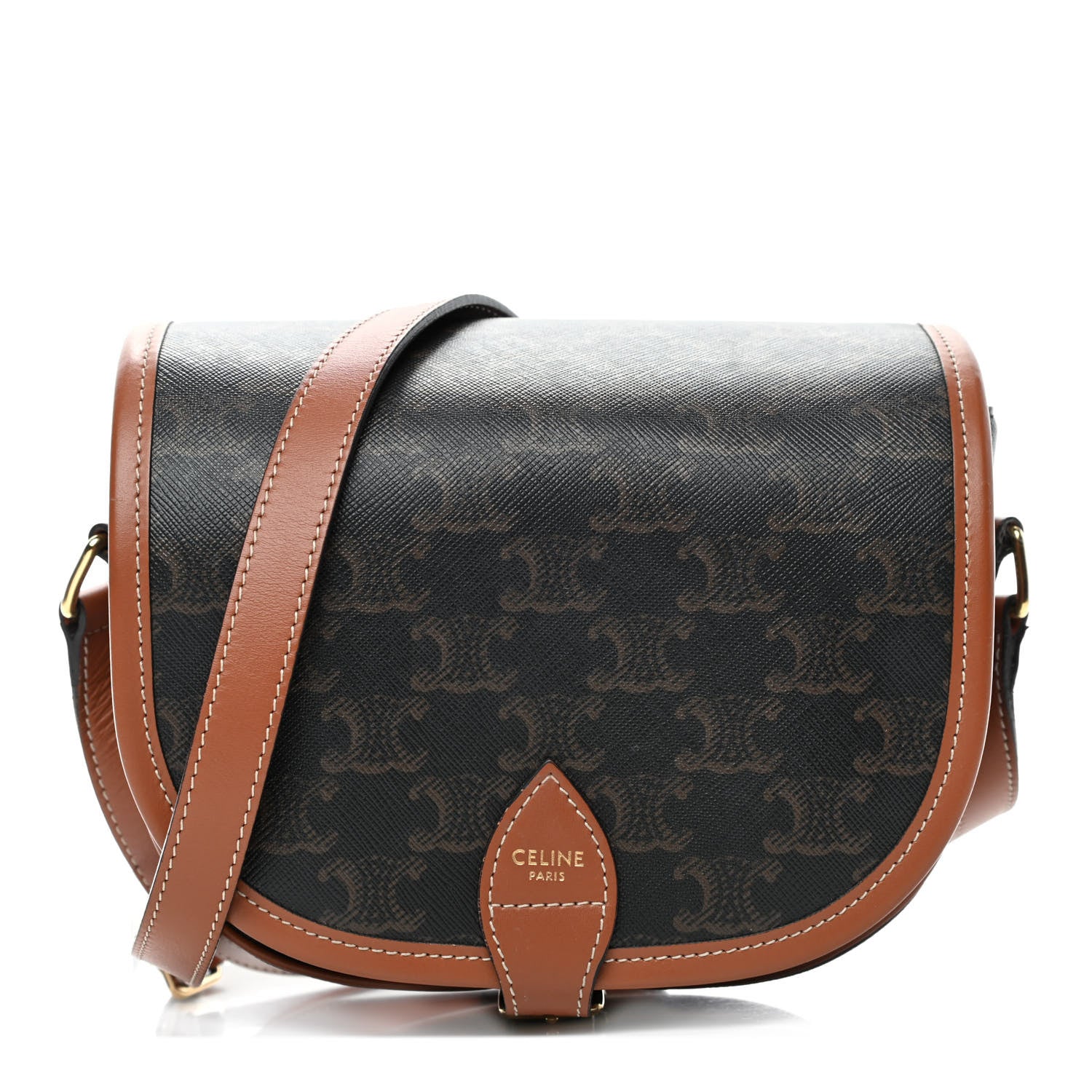 Celine Triomphe Canvas Medium Folco Bag Tan 1 of 4