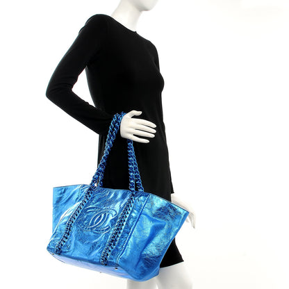 Chanel Metallic Cracked Calfskin Modern Chain Tote Blue 2 of 7