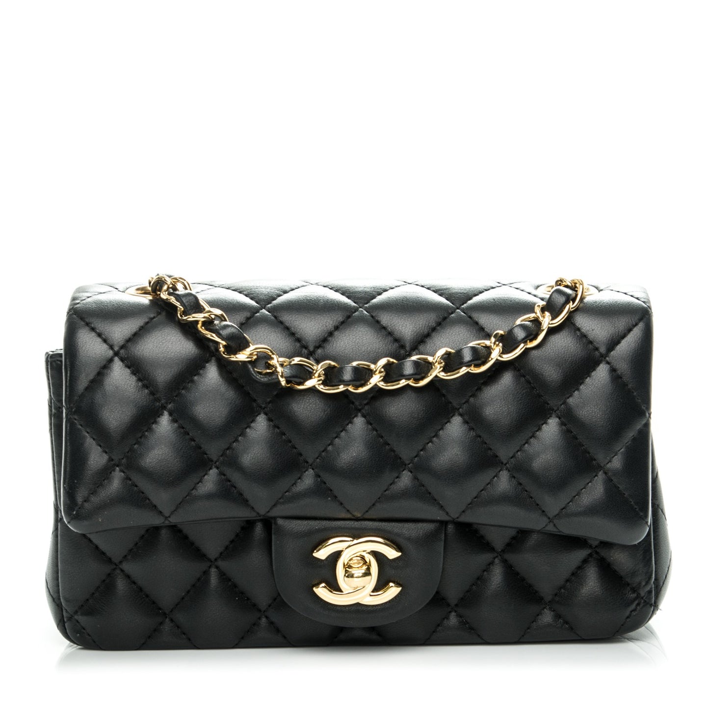 Lambskin Quilted Mini Rectangular Flap Black