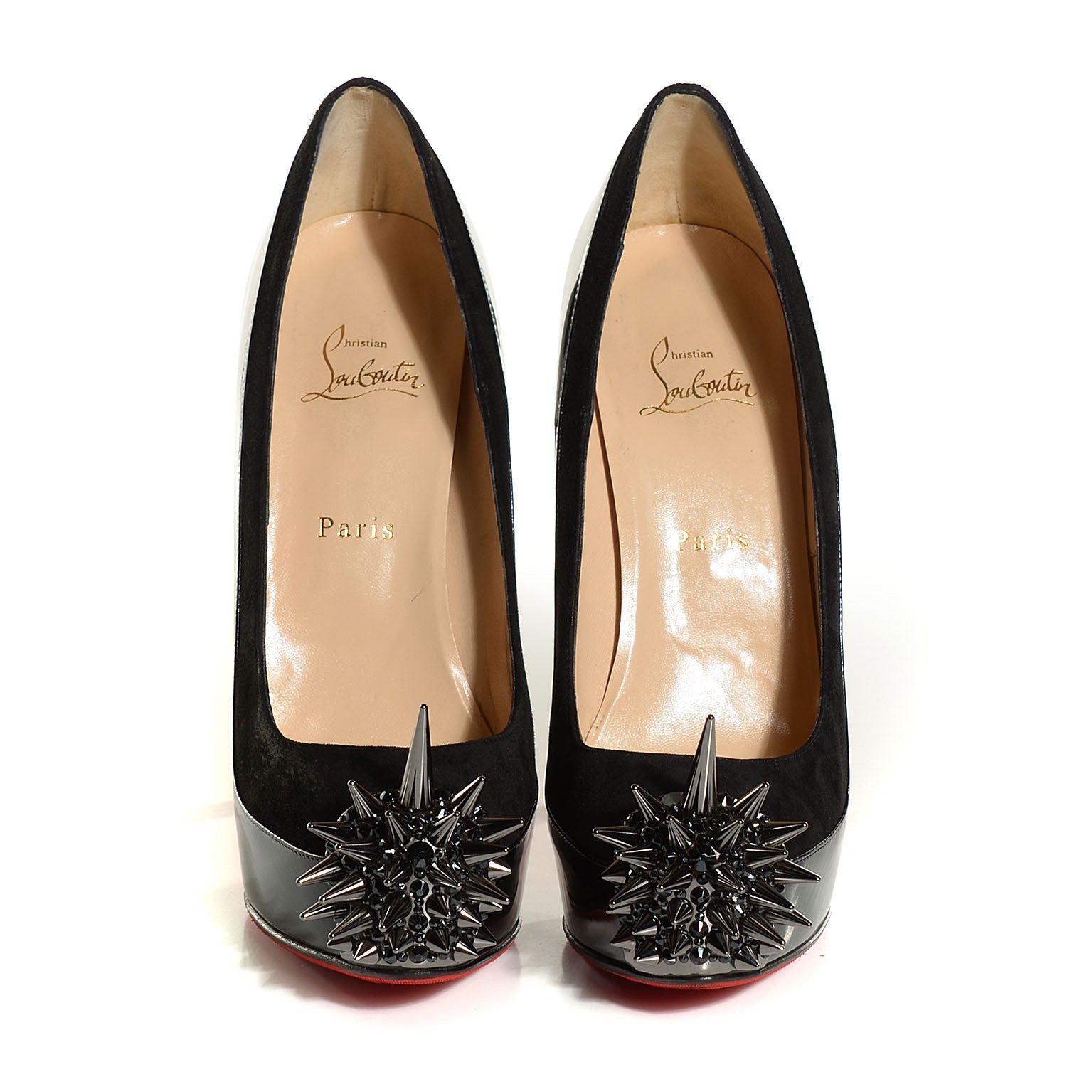 Christian Louboutin Patent Suede Spike Toe Asteroid 160 Pumps 39 Black 2 of 7