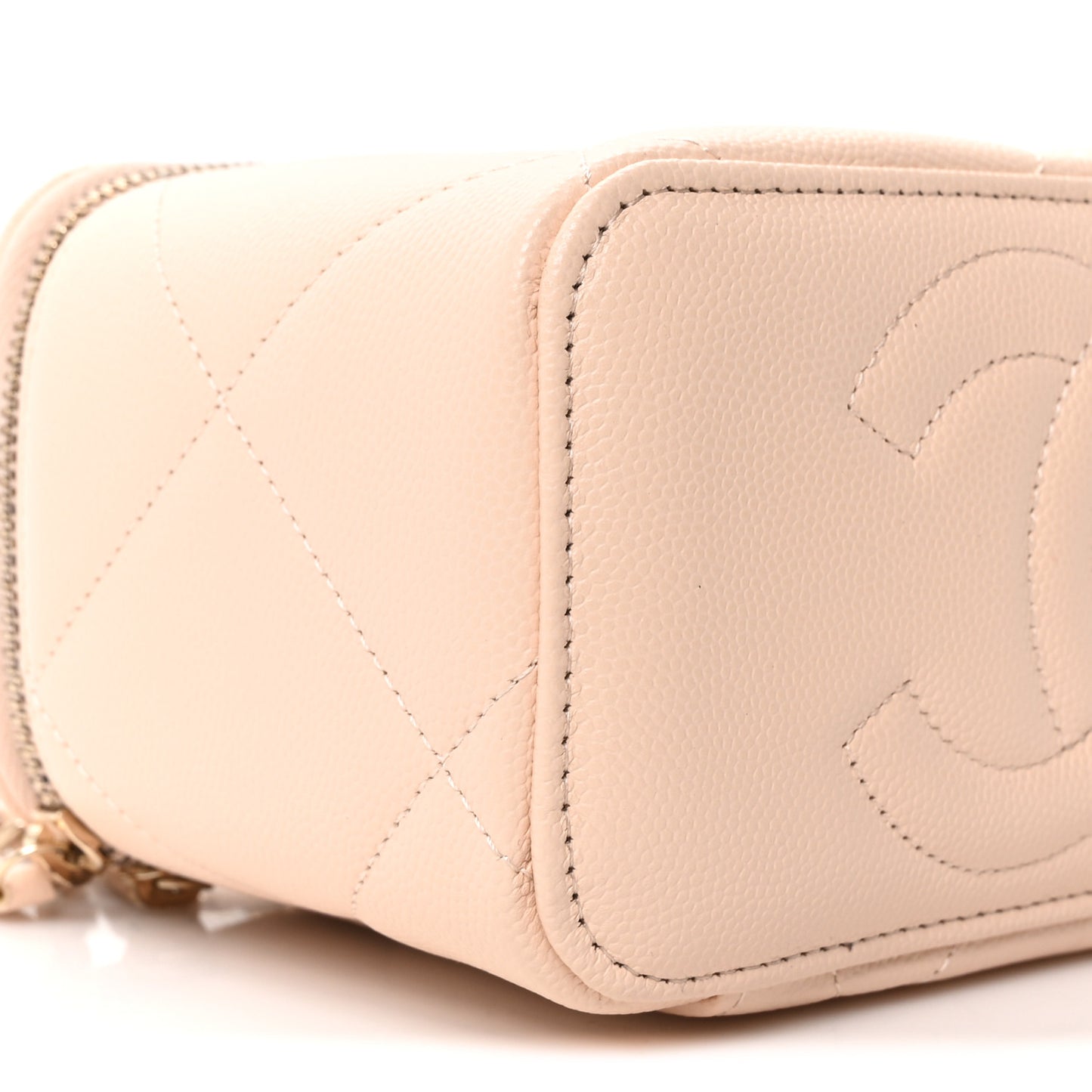 Caviar Quilted Top Handle Long Vanity Beige