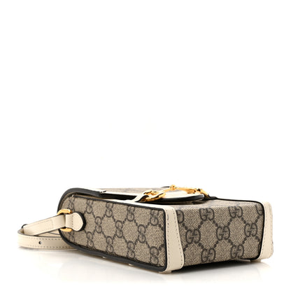 Gucci GG Supreme Monogram Azalea Calfskin Mini Horsebit 1955 Crossbody Bag Beige Ebony Mystic White 4 of 12