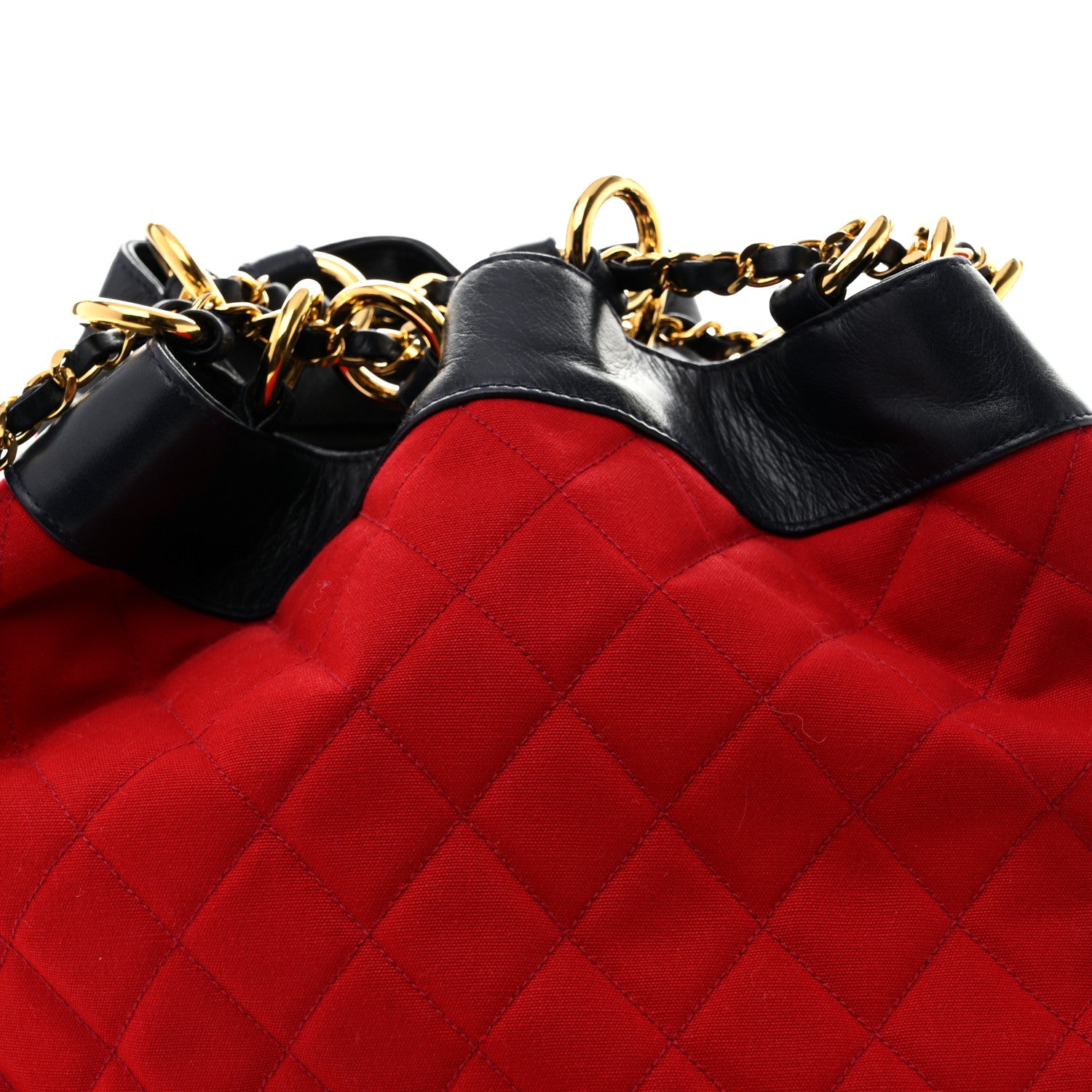 Chanel Canvas Lambskin Quilted CC Drawstring Shoulder Bag Red Navy 8 of 13