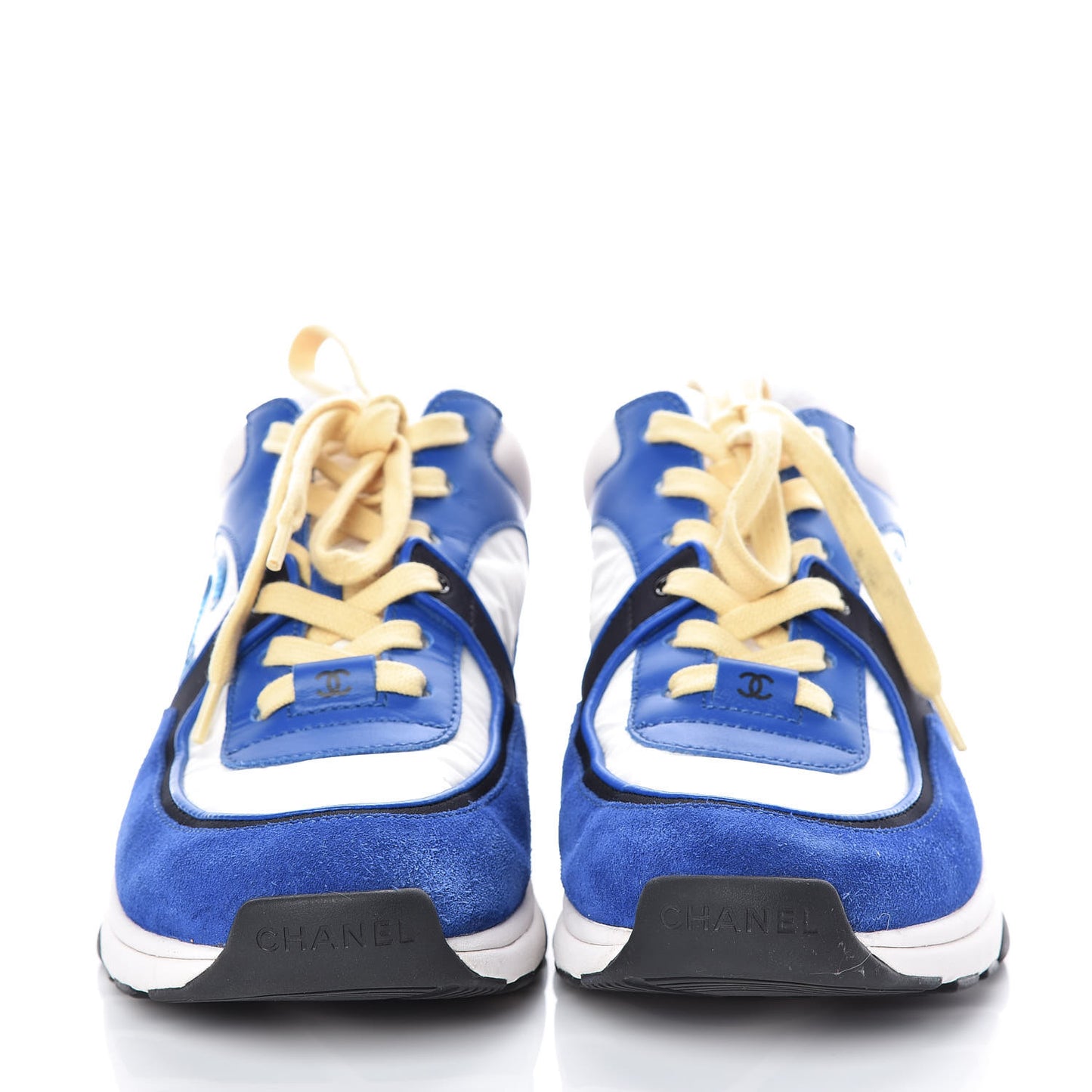 Nylon Lambskin Suede CC Womens Sneakers 37.5 Blue White Black