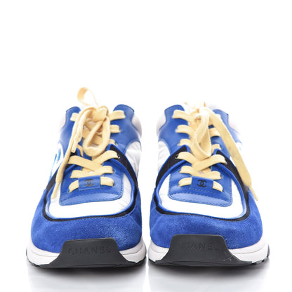 Chanel Nylon Lambskin Suede CC Womens Sneakers 37.5 Blue White Black 2 of 13