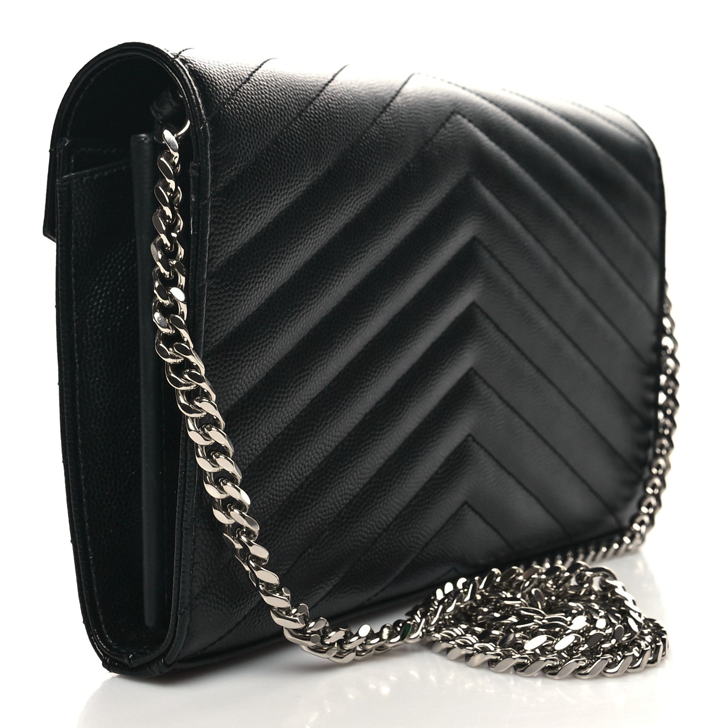 Grain De Poudre Matelasse Chevron Monogram Chain Wallet Black