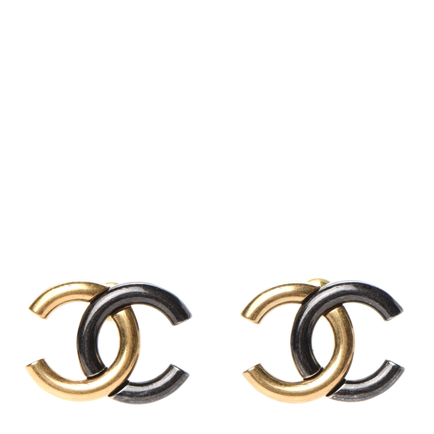 Chanel Metal CC Earrings Gold Ruthenium 1 of 4