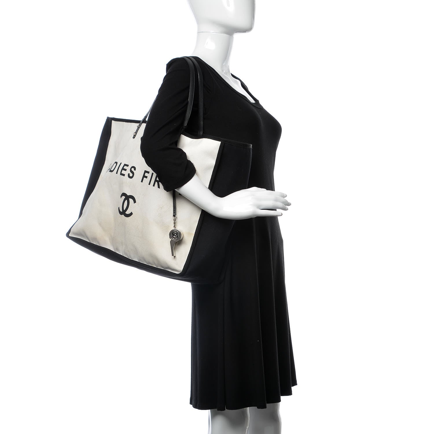 Chanel Canvas Calfskin Large Let's Demonstrate Tote White Black 2 of 18
