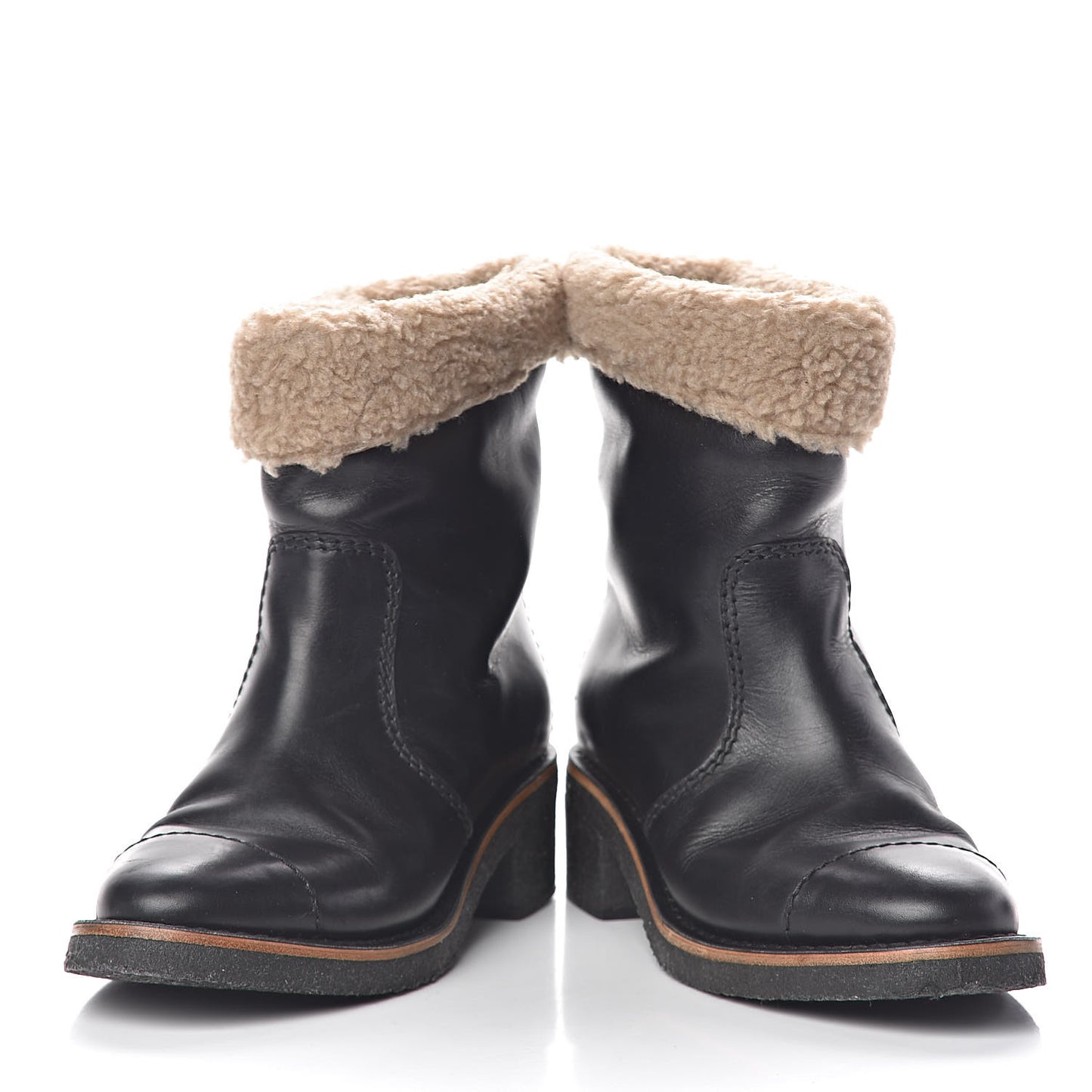 Shearling Calfskin Short Boots 37 Black