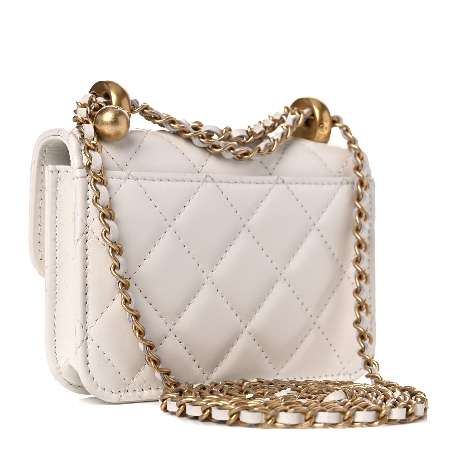 Chanel Calfskin Quilted Perfect Fit Coin Purse With Chain White 3 of 11