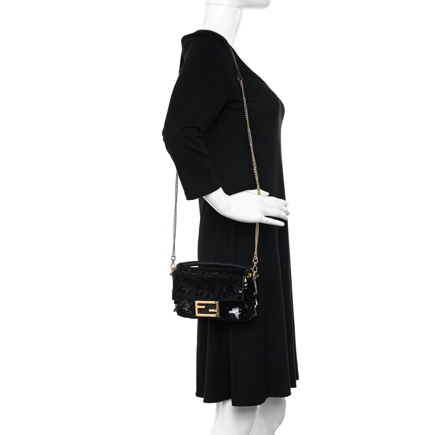 Fendi Sequin Paillettes Vitello Grace Sex and the City Mini Baguette Black 2 of 11