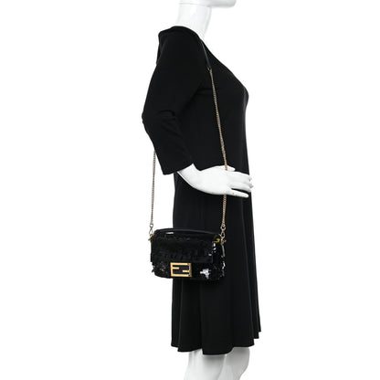 Fendi Sequin Paillettes Vitello Grace Sex and the City Mini Baguette Black 2 of 11