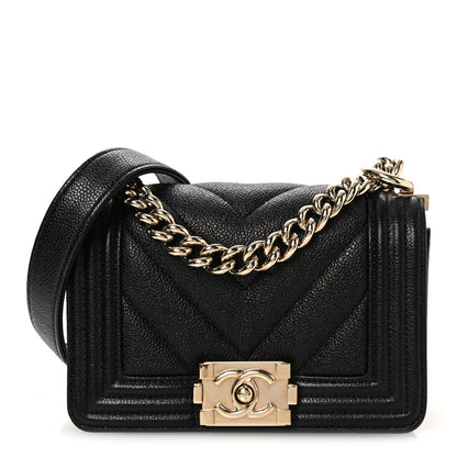 Chanel Caviar Chevron Quilted Mini Boy Flap Black Black 1 of 11