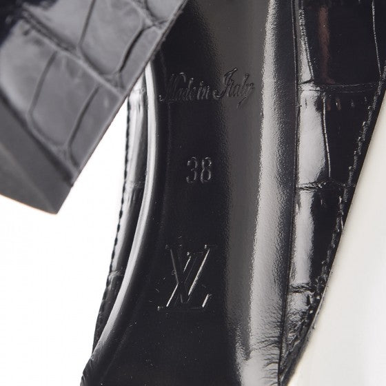 Louis Vuitton LOUIS VUITTON Calfskin Crocodile Embossed Matchmake Pumps 38 Black White 15 of 19