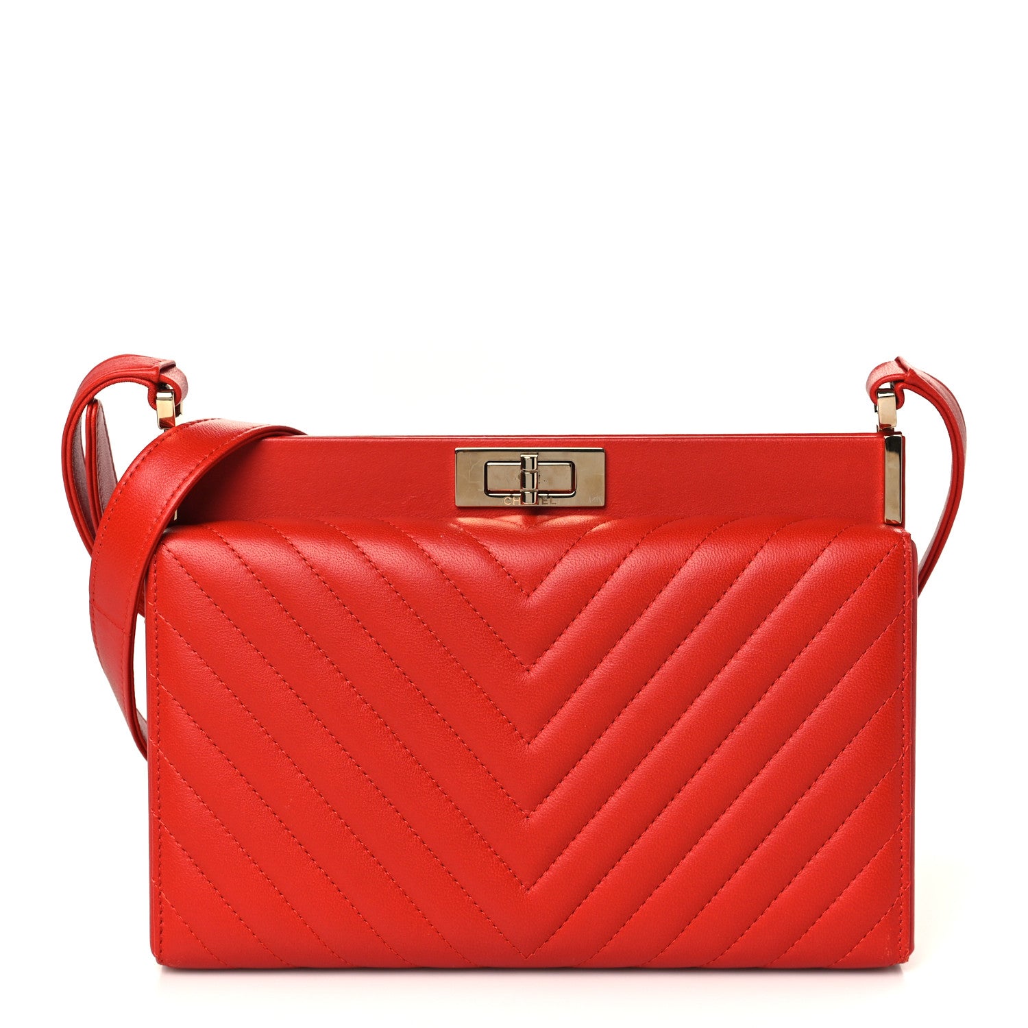 Chanel Lambskin Chevron Quilted Reissue Clutch Bag Red 1 of 9