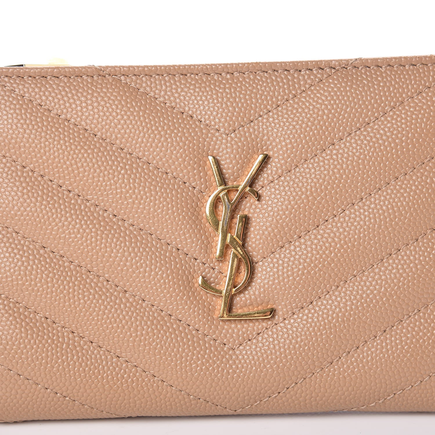 Saint Laurent Grain De Poudre Matelasse Chevron Monogram Zipped Two-Part Wallet Cork 8 of 9