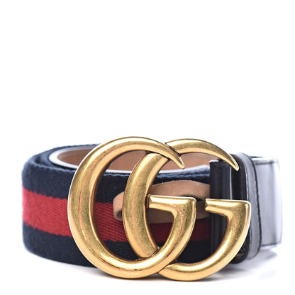 Gucci Nylon Calfskin Double G Web 40mm Belt 80 32 Blue Red Black 1 of 7