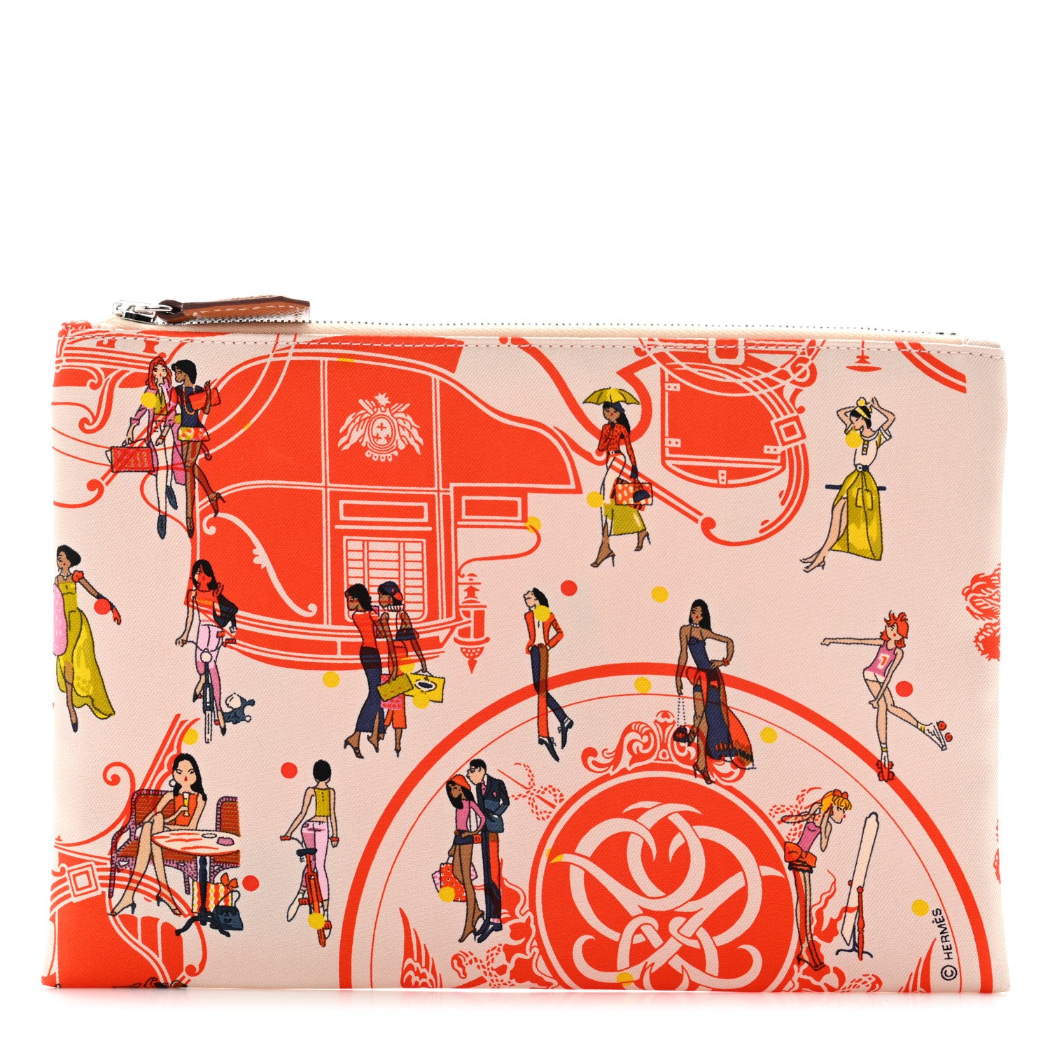Hermes Technical Silk Ex-Libris Les Parisiennes Silky Pocket Cosmetic Case Geranium Nata Gold 1 of 7