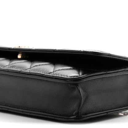 Chanel Lambskin Quilted Pearl CC Flap Clutch Black 11 of 11