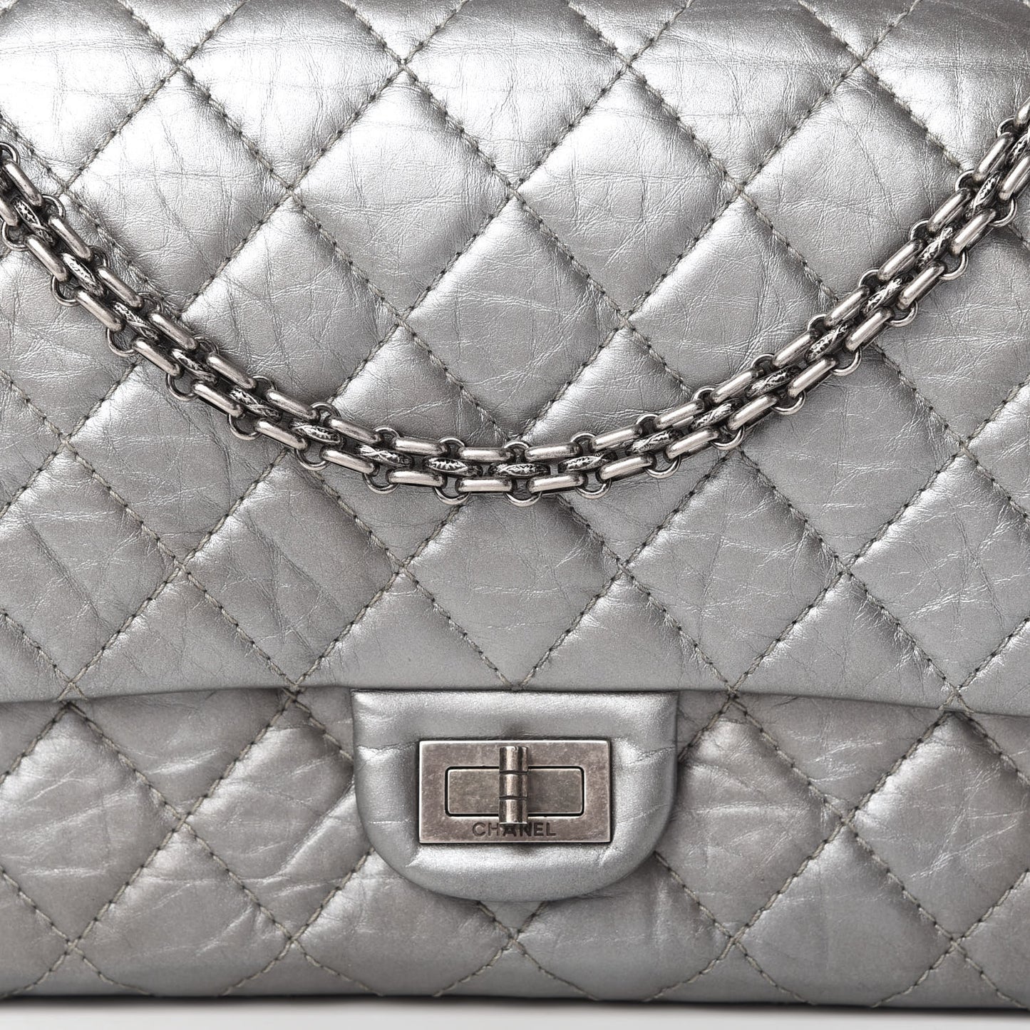 Metallic Aged Calfskin Quilted 2.55 Reissue 226 Flap Silver