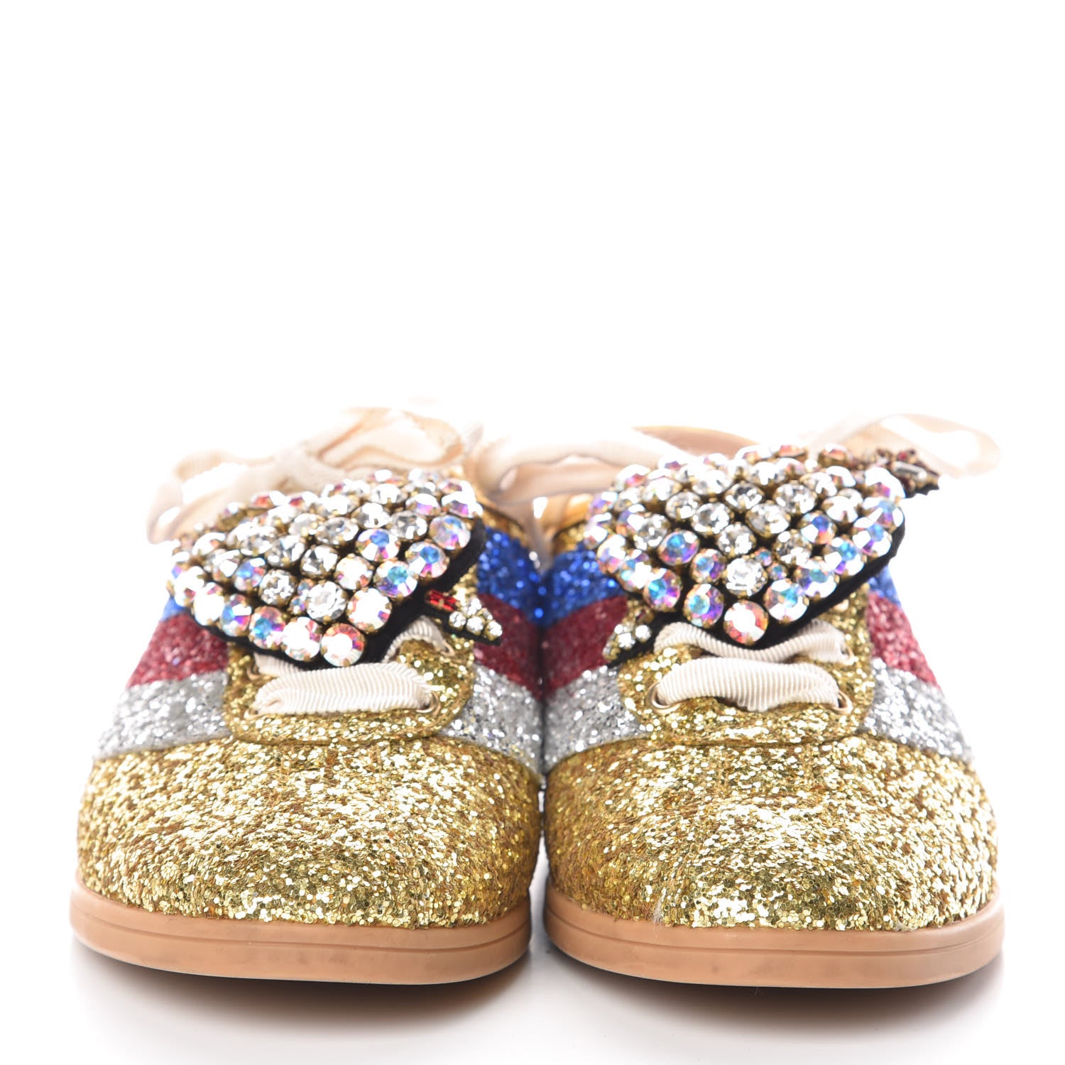 Gucci Glitter Fabric Pierced Heart Falacer Sneakers 39 Gold 2 of 10