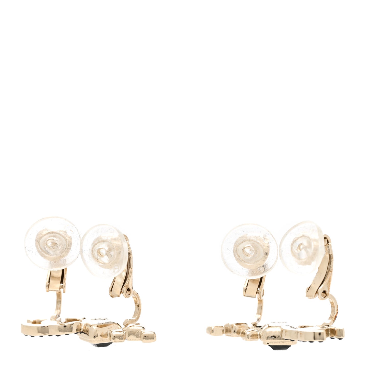 Metal Crystal Enamel CC Clip On Earrings Black