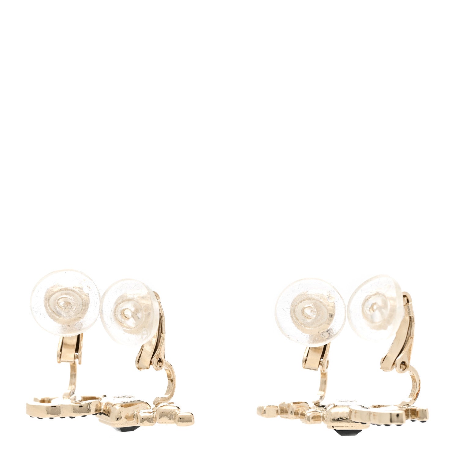 Chanel Metal Crystal Enamel CC Clip On Earrings Black 3 of 5