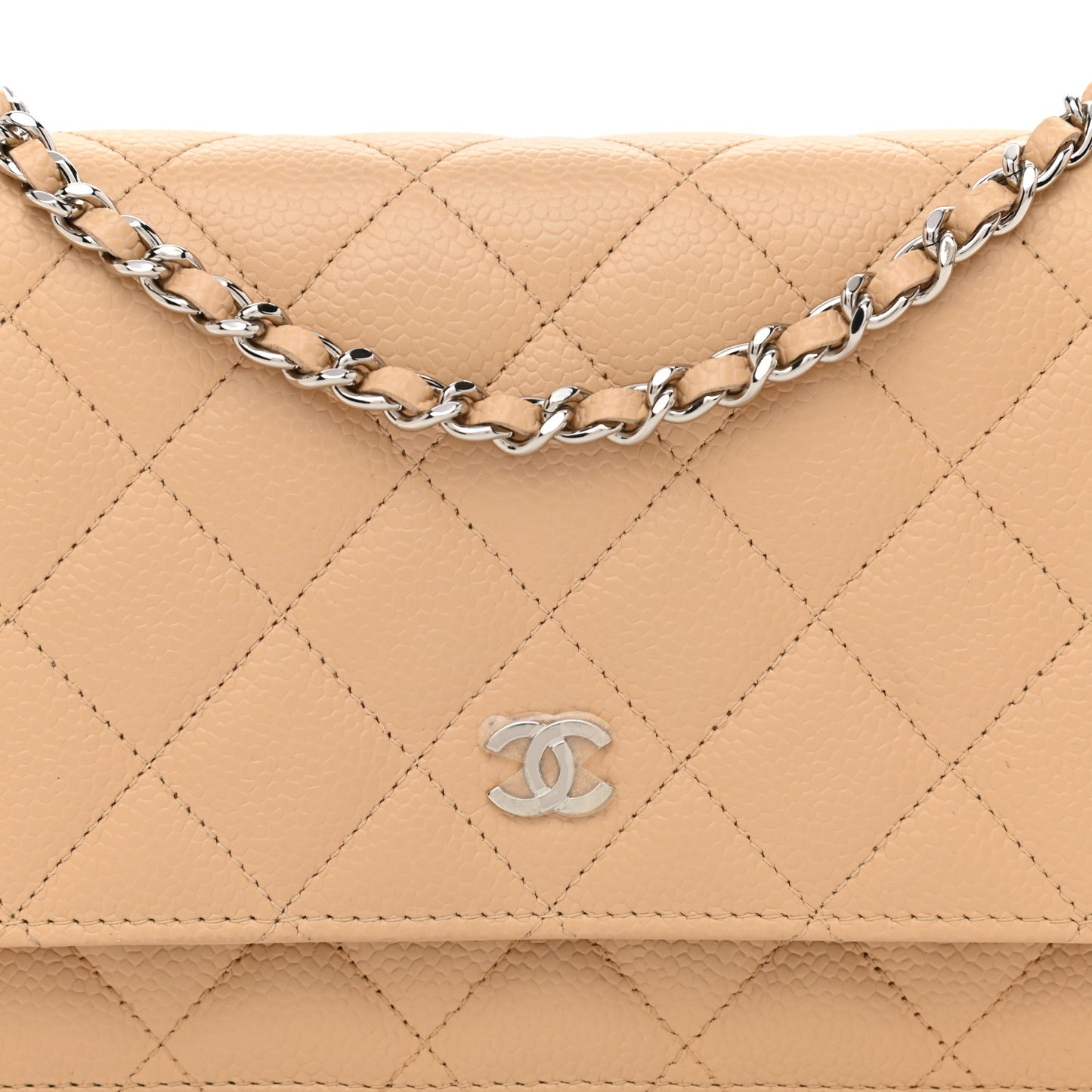 Caviar Quilted Wallet On Chain WOC Beige