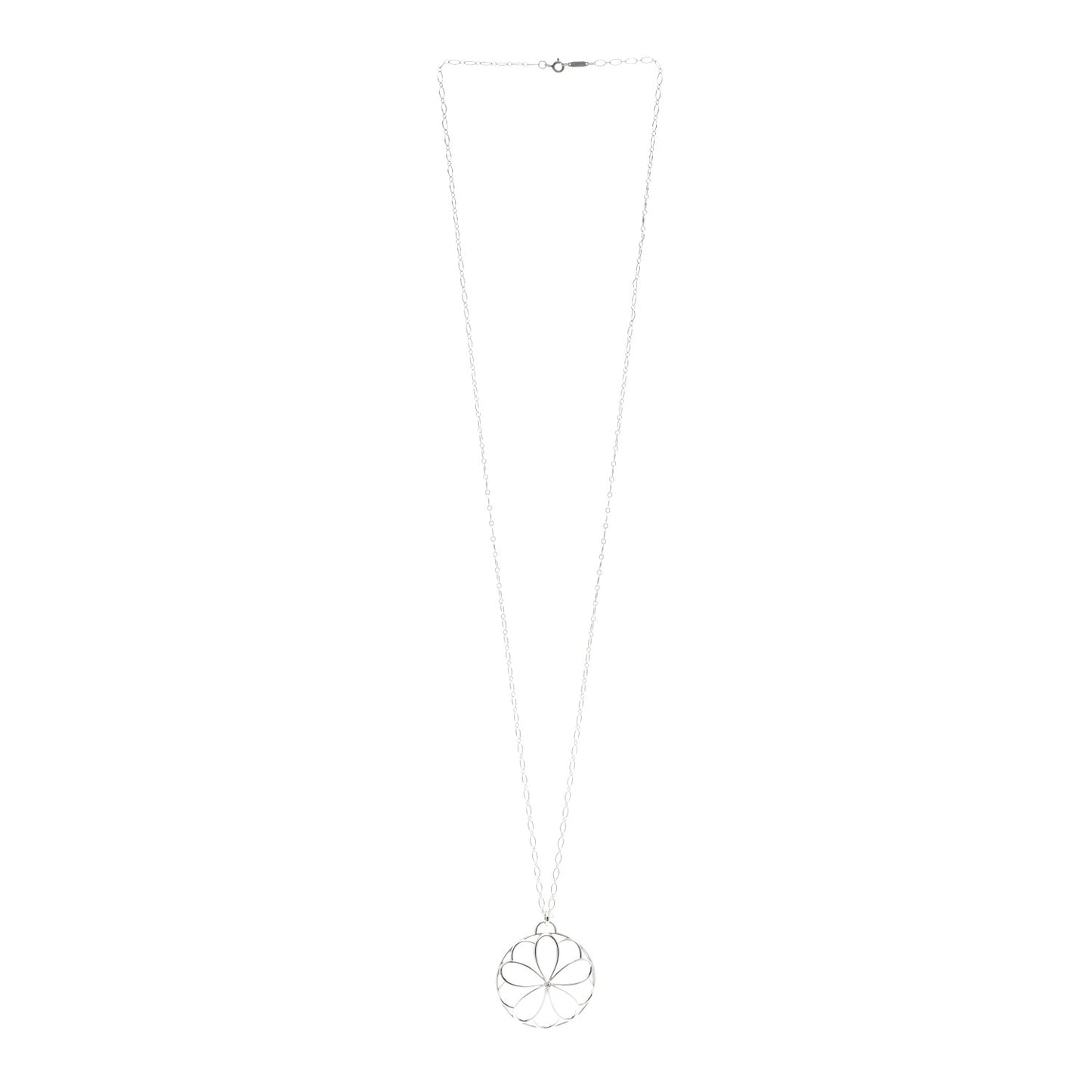 Sterling Silver Diamond Large Garden Flower Pendant Necklace