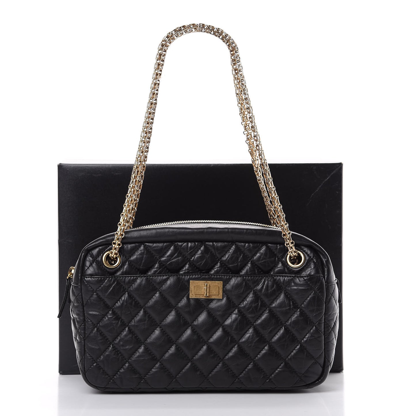 Aged Calfskin Quilted Medium Reissue Camera Case Black