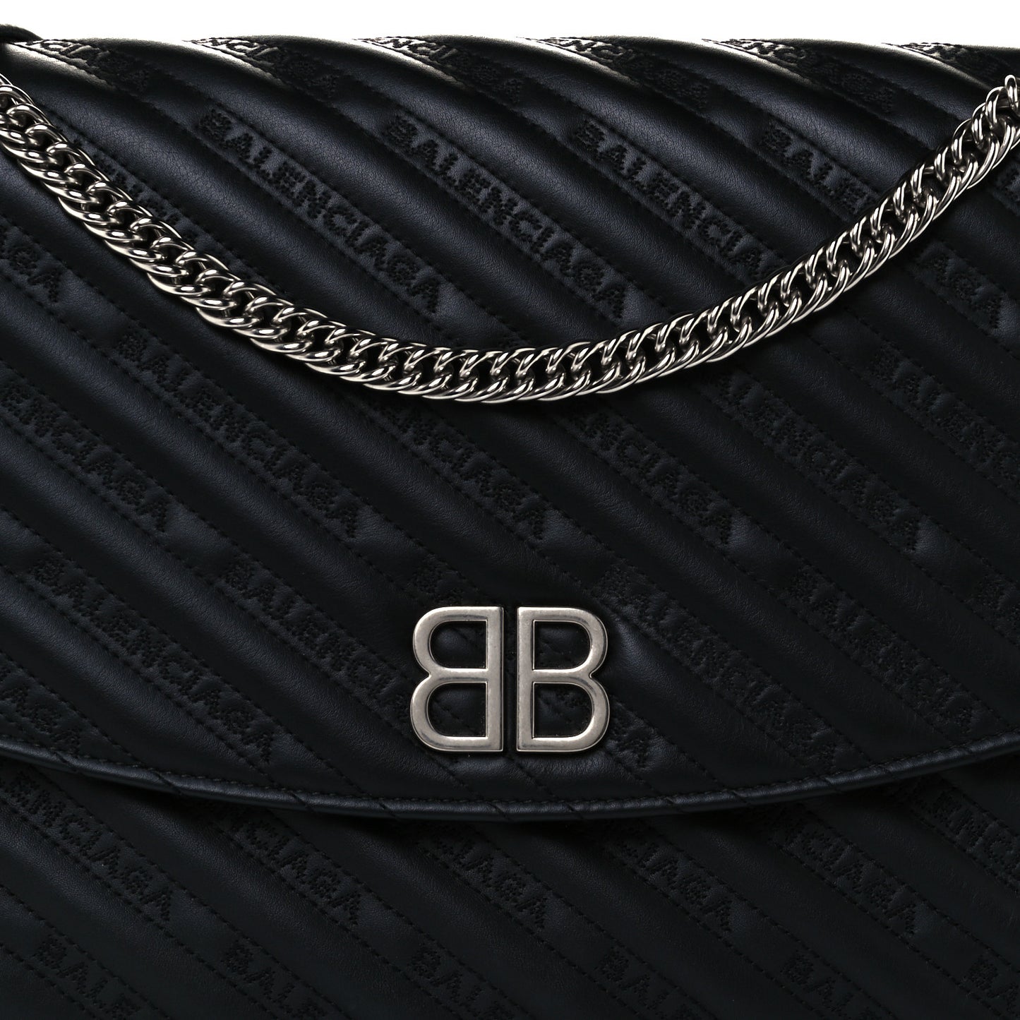Calfskin Logo Matelasse Large BB Flap Chain Shoulder Bag Black