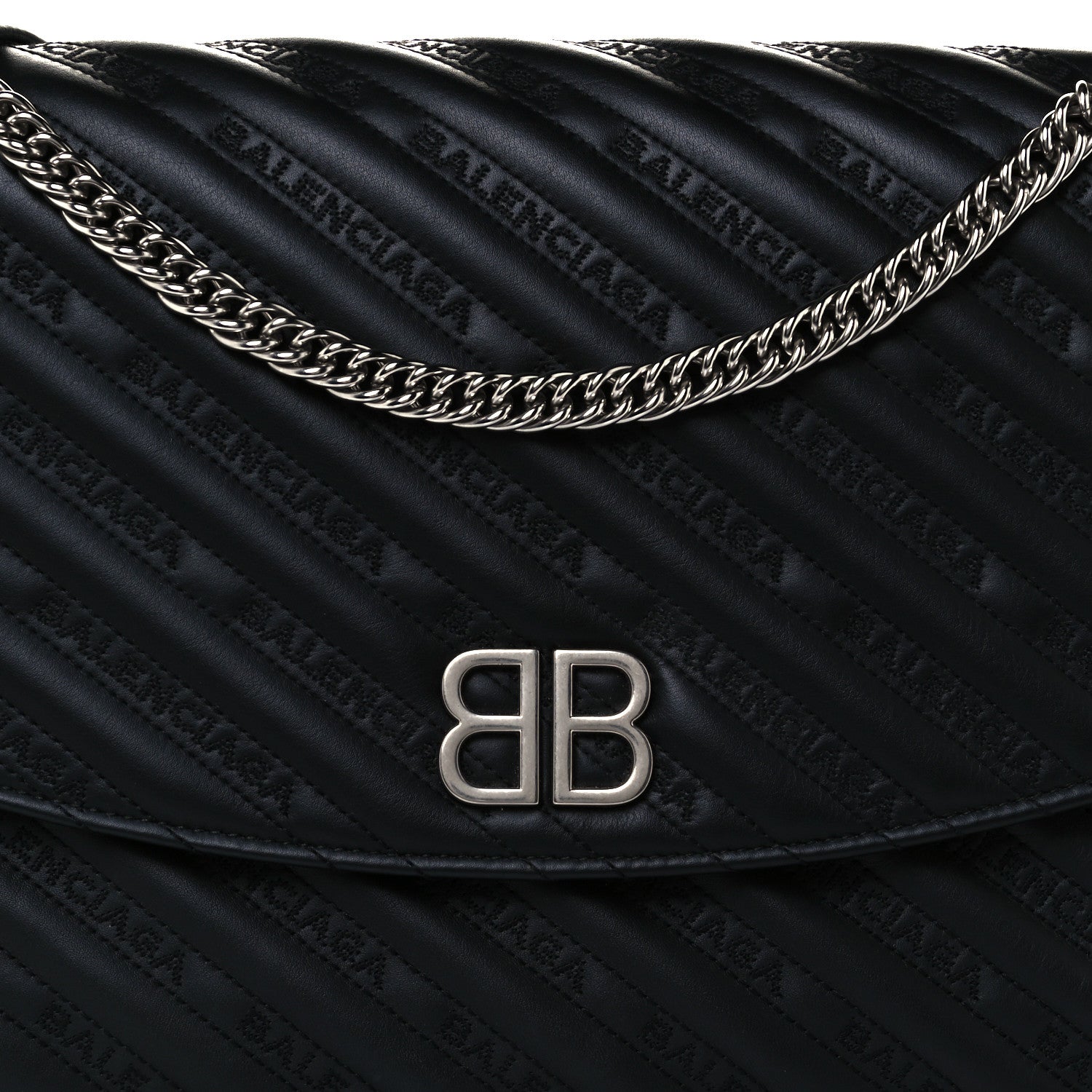 Balenciaga Calfskin Logo Matelasse Large BB Flap Chain Shoulder Bag Black 8 of 10